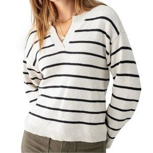 Sanctuary Chills Striped V-Neck Sweater - Black and cream